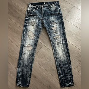 Men’s Denim Ripped Blue Jeans with Zippers
